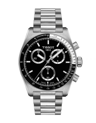 NEW TISSOT PR516 CHRONOGRAPH BLACK DIAL WITH GREY BRACELET MEN'S WATCH