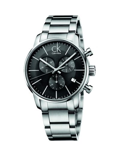 City Chronograph Black Dial Quart Silver Stainless Steel Bracelet Men's Watch 